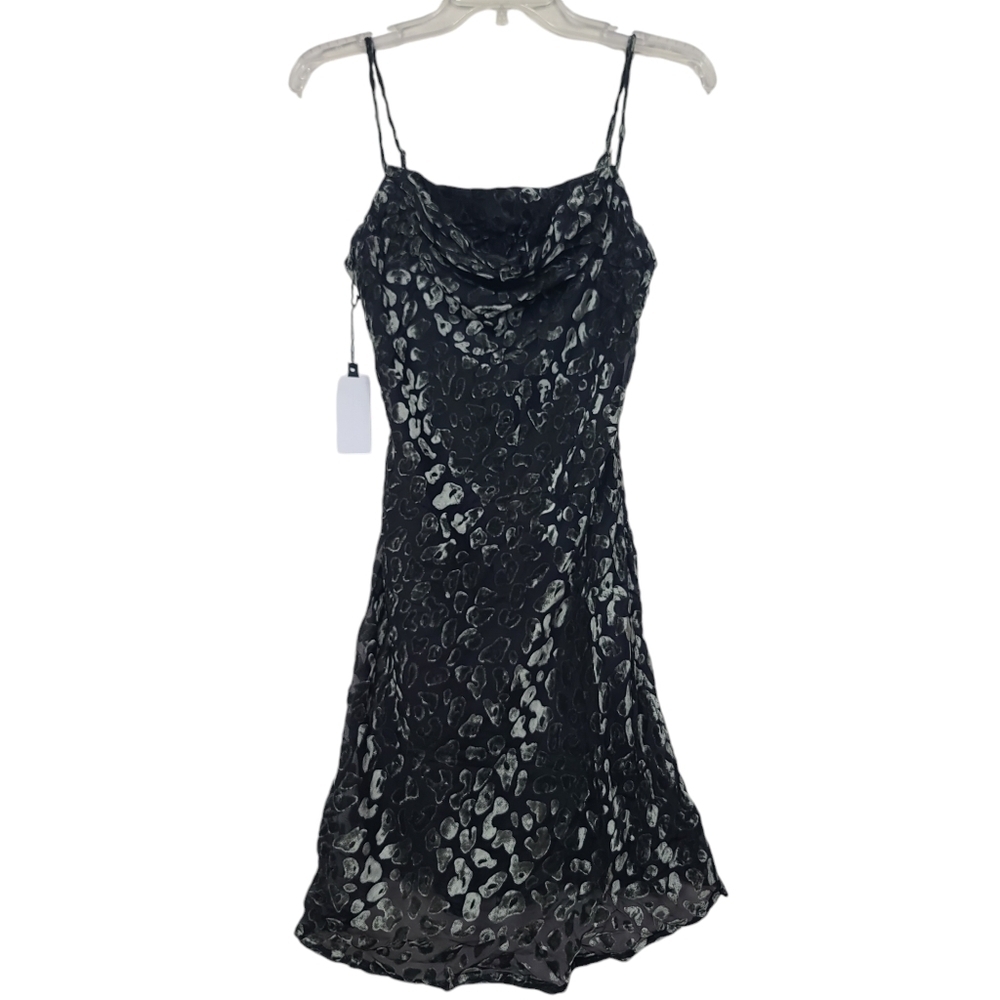 NWT ASTR Dark Slate Leopard Black Green Gabi Cowl Neck Mini Dress S
